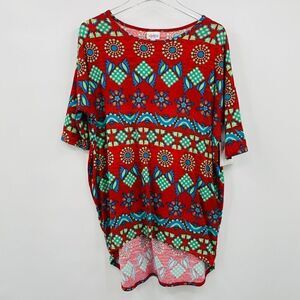 NEW Lularoe Size Small Red & Green Funky Geometric Print Irma Tunic Top
